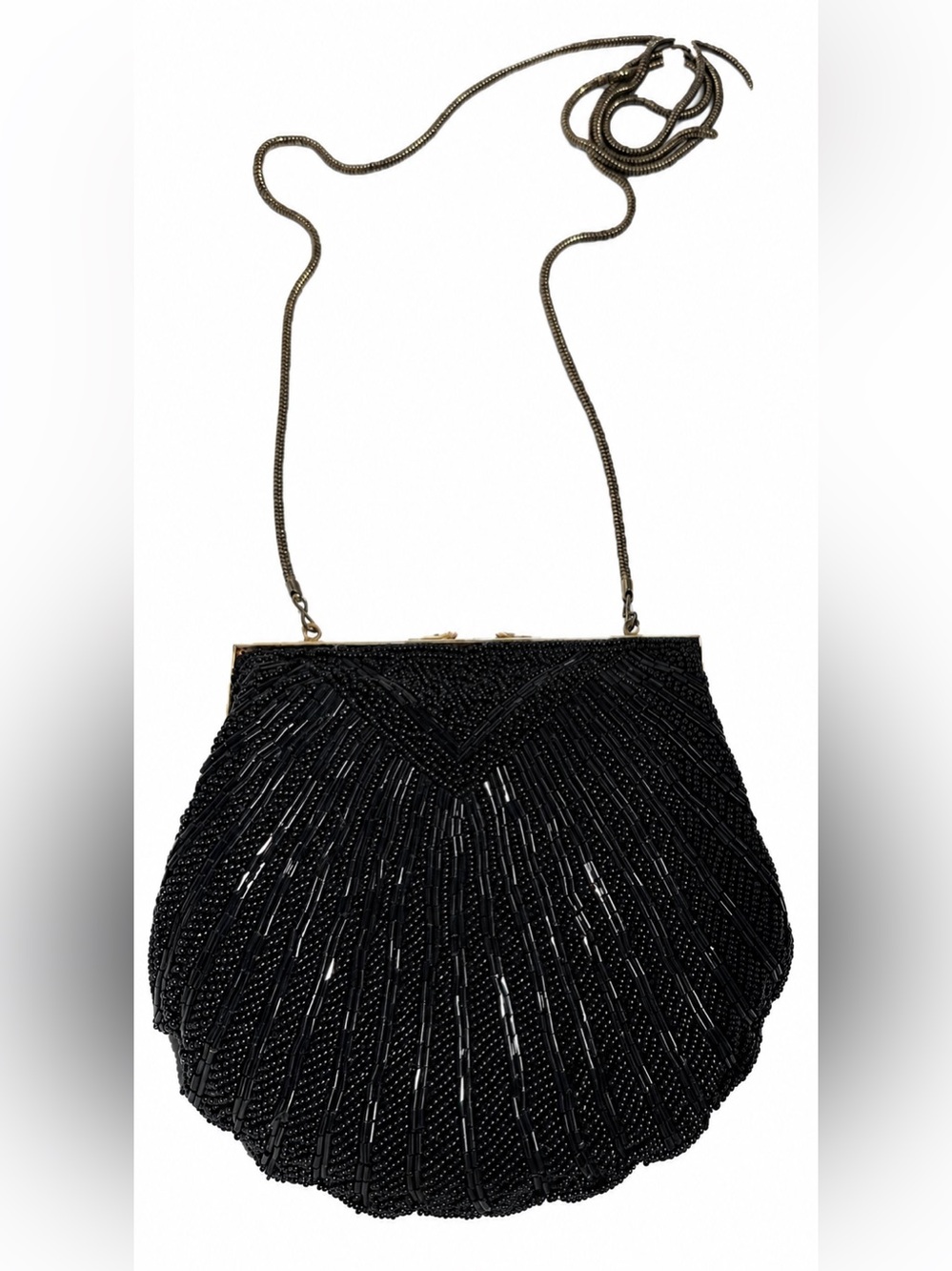Cadaz Elegant Black Beaded Evening Bag with Chain Strap
